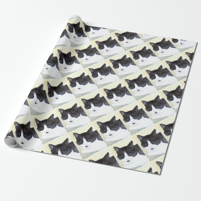 Schwarze und weiße Katze Geschenkpapier (Ungerollt)