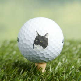 Schwarze und weiße Katze Golfball