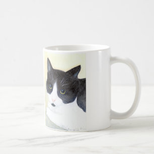 Schwarze und weiße Katze Kaffeetasse