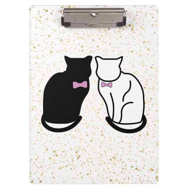 Schwarze und weiße Katze Klemmbrett (Vorderseite)