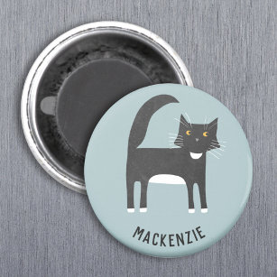 Schwarze und weiße Katze Personalisiert Magnet