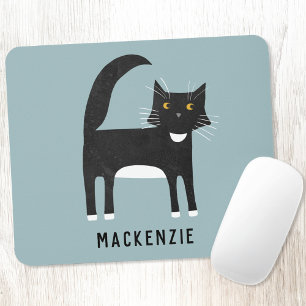 Schwarze und weiße Katze Personalisiert Mousepad