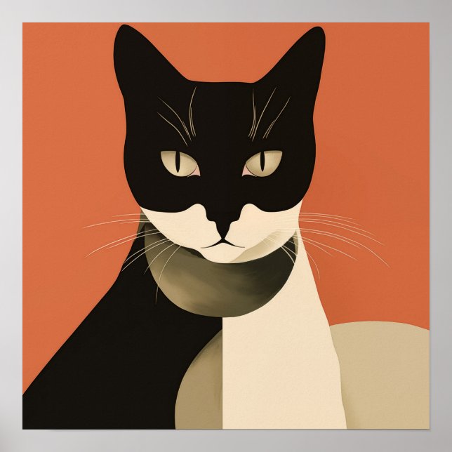 Schwarze und weiße Katze Poster (Vorne)