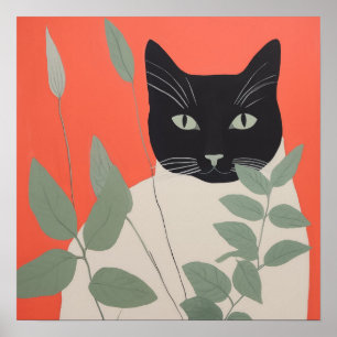 Schwarze und weiße Katze Poster