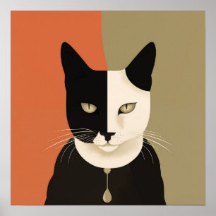 Schwarze und weiße Katze Poster