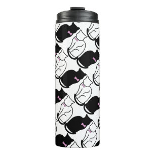 Schwarze und weiße Katze Thermosbecher