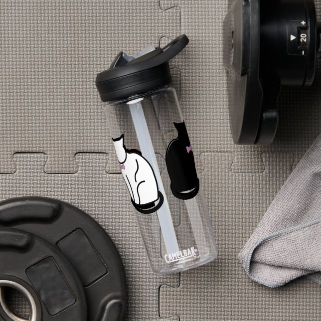 Schwarze und weiße Katze Trinkflasche (Fitnessstudio)