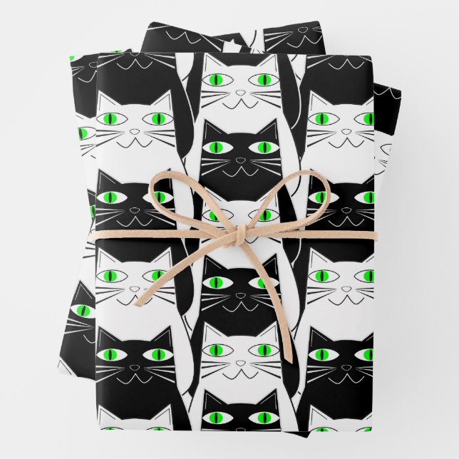 Schwarze und weiße Katzen Geschenkpapier Set (Beispiel)