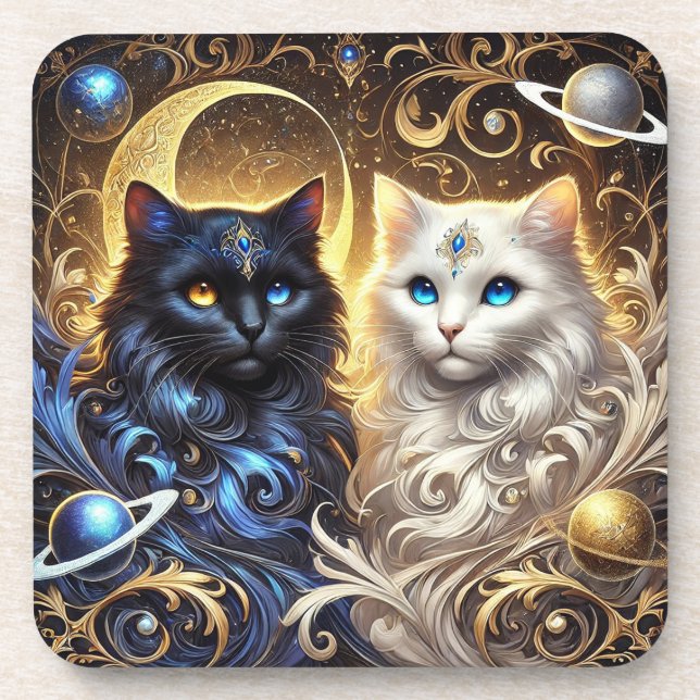 Schwarze und weiße Katzen Getränkeuntersetzer (Vorderseite)
