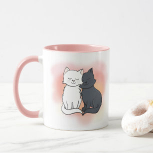 Schwarze und weiße Katzen in Liebe Dreamy Pink Tasse