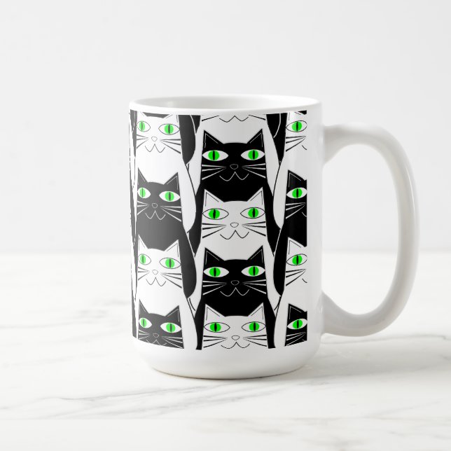Schwarze und weiße Katzen Kaffeetasse (Rechts)