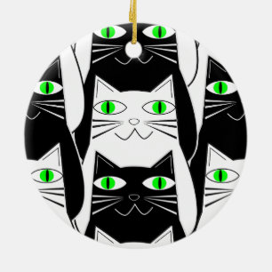 Schwarze und weiße Katzen Keramik Ornament