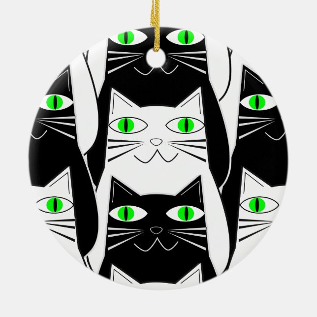 Schwarze und weiße Katzen Keramik Ornament (Hinten)