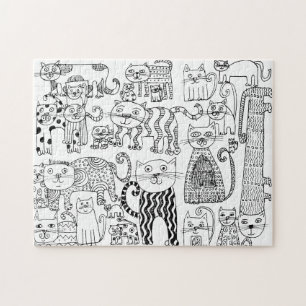 Schwarze und weiße Katzen Spaß Handgezeichnete Kun Puzzle