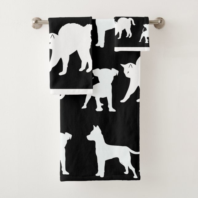 Schwarze und weiße Katzen und Hunde Badhandtuch Set (Insitu)