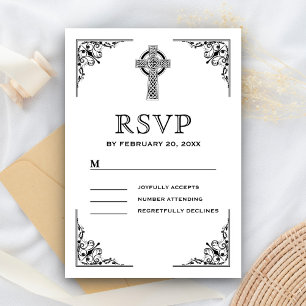 Schwarze und weiße keltische Kreuz-Hochzeit RSVP Karte