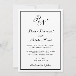 Schwarze und weiße klassische elegante Hochzeit Einladung