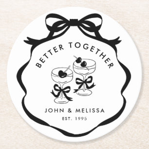 Schwarze und Weiße Kokette Schleife Besser Zusamm Runder Pappuntersetzer