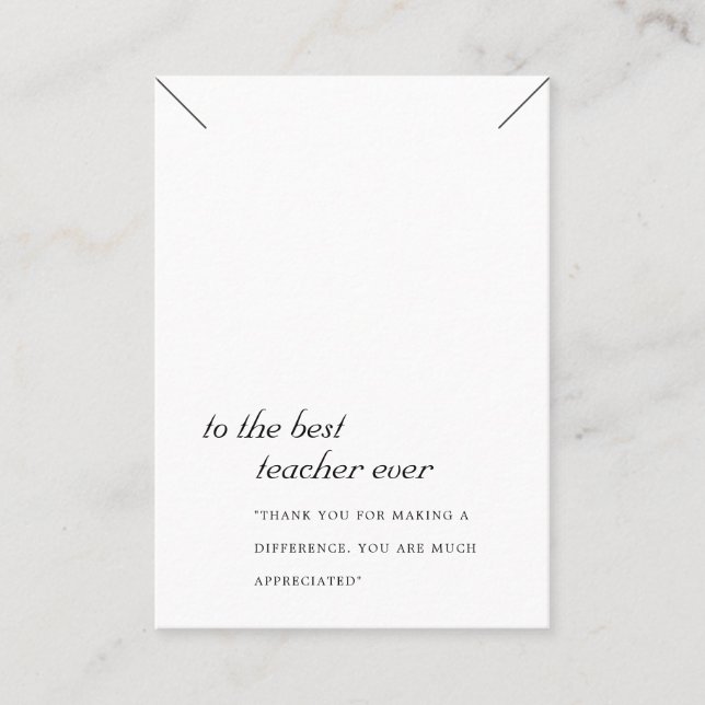 SCHWARZE UND WEISSE LEHRER-GIFT-ANZEIGE-ANZEIGE PLATZKARTE (Vorderseite)