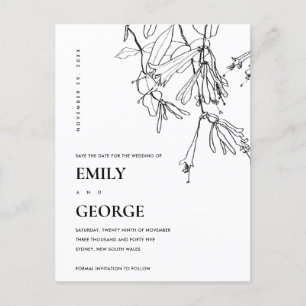 SCHWARZE UND WEISSE LINIE ZEICHNEND BLUMENFLÄCHE S ANKÜNDIGUNGSPOSTKARTE