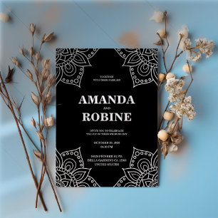 Schwarze und weiße Mandala-Hochzeitseinladung Einladung