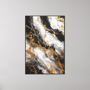 Schwarze und weiße Marmor mit Goldadern Abstract Leinwanddruck