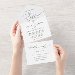 Schwarze und Weiße Minimalistische Hochzeit All In One Einladung