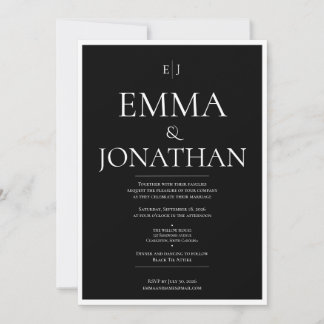 Schwarze und weiße minimalistische Hochzeitseinlad Einladung