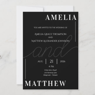 Schwarze und weiße minimalistische Hochzeitseinlad Einladung