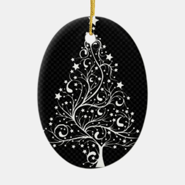 ***SCHWARZE UND WEISSE MODERNE CHRISTMAS TREE*** KERAMIK ORNAMENT (Vorne)