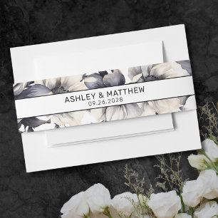 Schwarze und weiße moderne elegante Blumenhochzeit Einladungsbanderole