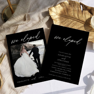 Schwarze und Weiße moderne Foto-Elopement-Hochzeit Einladung