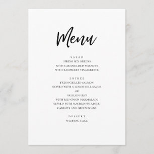 Schwarze und weiße moderne Hochzeit. Einfach minim Menükarte
