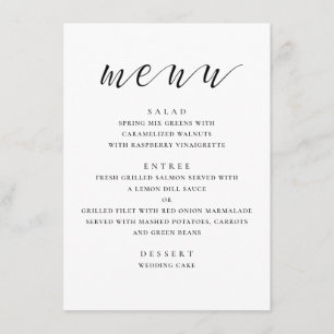 Schwarze und weiße moderne Hochzeit. Minimalistisc Menükarte