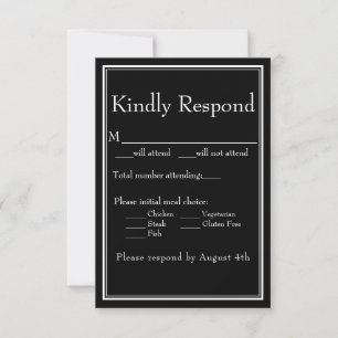 Schwarze und weiße moderne Hochzeit RSVP Karte
