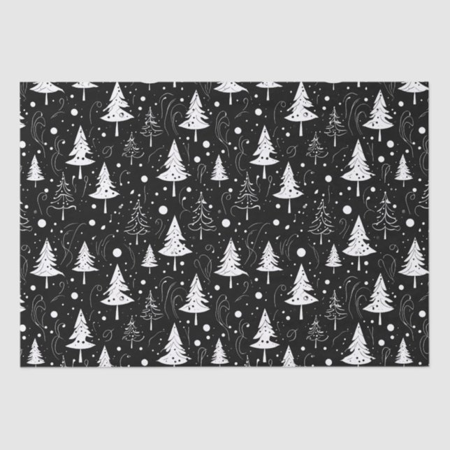 Schwarze und weiße moderne Weihnachtsbaumen Seidenpapier (Vorderseite)