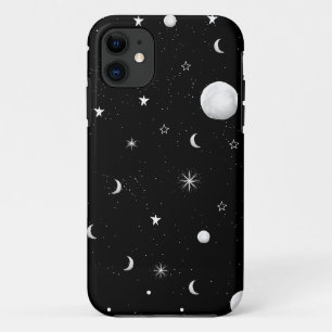 Schwarze und weiße Mond und Sterne Case-Mate iPhone Hülle