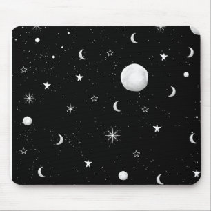 Schwarze und weiße Mond und Sterne Mousepad