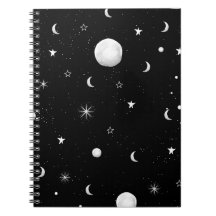 Schwarze und weiße Mond und Sterne