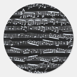 Schwarze und weiße Musiknoten Runder Aufkleber