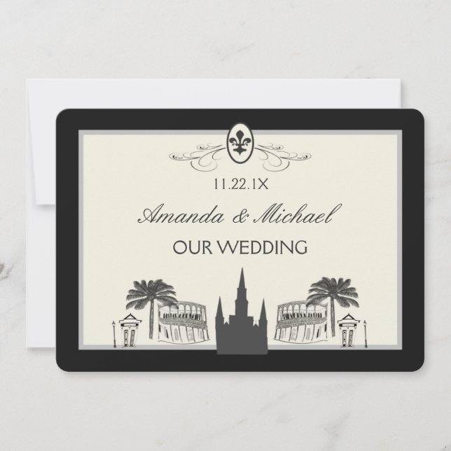 Schwarze und weiße New Orleans Szenen Save the Dat Date (Vorderseite)