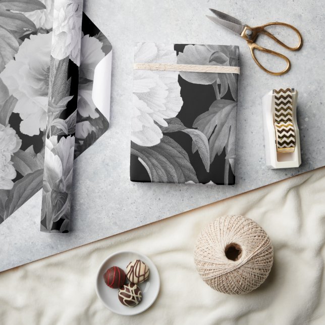 Schwarze und weiße Peonfarben Wasserfarben Geschenkpapier (Kunsthandwerk)