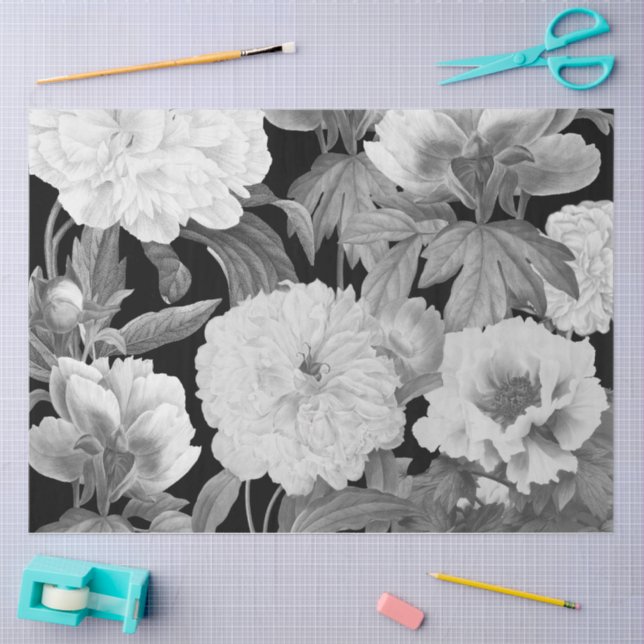 Schwarze und weiße Peonfarben Wasserfarben Seidenpapier (Basteln)