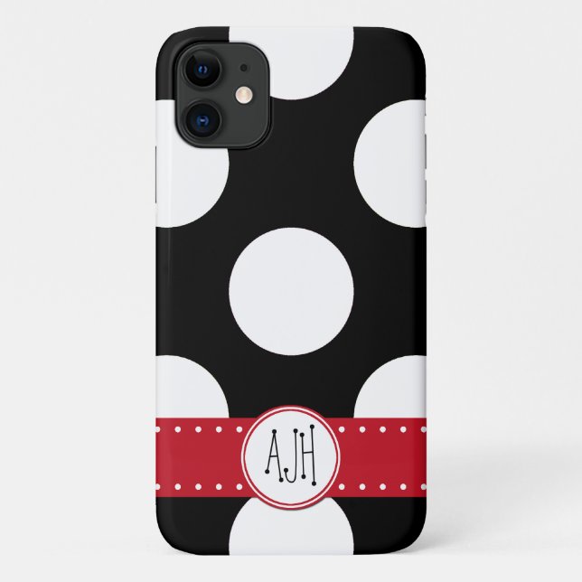 Schwarze und weiße Polka-Punkte, dotiert, Monogram Case-Mate iPhone Hülle (Rückseite)