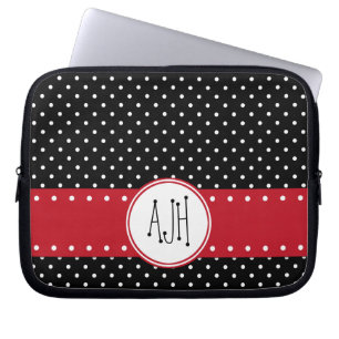 Schwarze und weiße Polka-Punkte, dotiert, Monogram Laptopschutzhülle