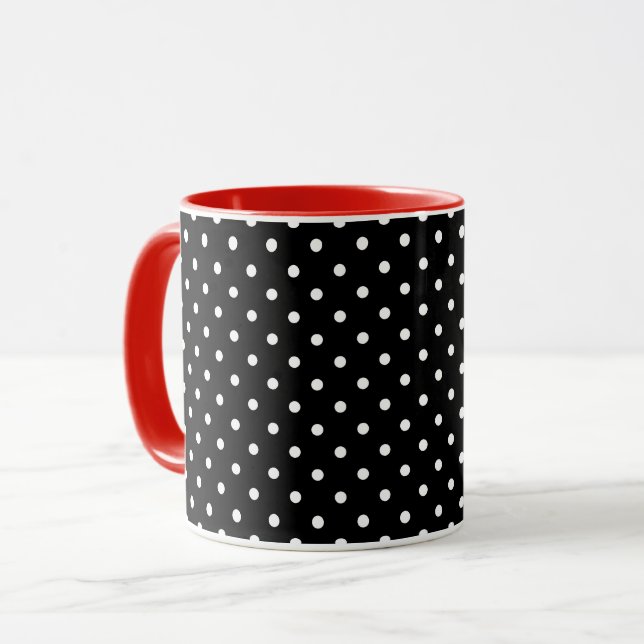 Schwarze und weiße Polka Punkte + Rot Tasse (Vorderseite Links)