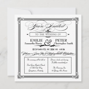 Schwarze und weiße Poster-Style-Hochzeitseinladung Einladung