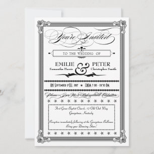 Schwarze und weiße Poster-Style-Hochzeitseinladung Einladung