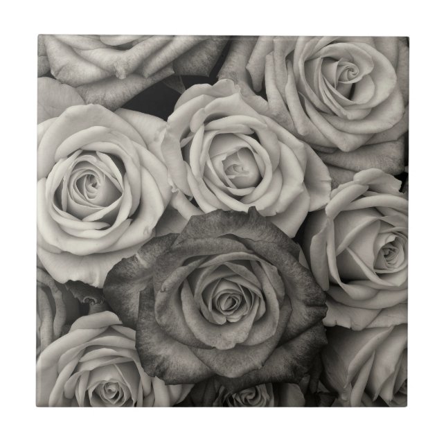 Schwarze und Weiße Rosen Fliese (Vorderseite)