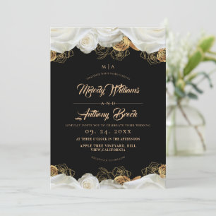 Schwarze und weiße Rosen Florale moderne Hochzeit Einladung